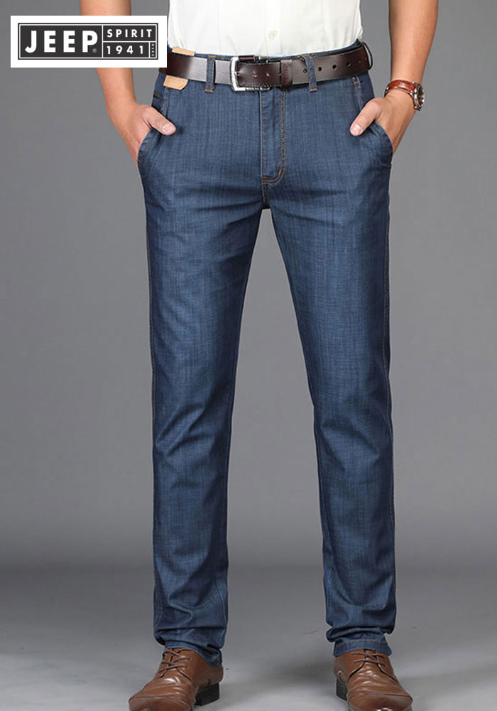 

2019 Summer Brand Cotton Jeans Elastic Men's Casual Full Length Retro Jeans Cotton Pants Fashion Lightweight Trousers 44, Blue jeans