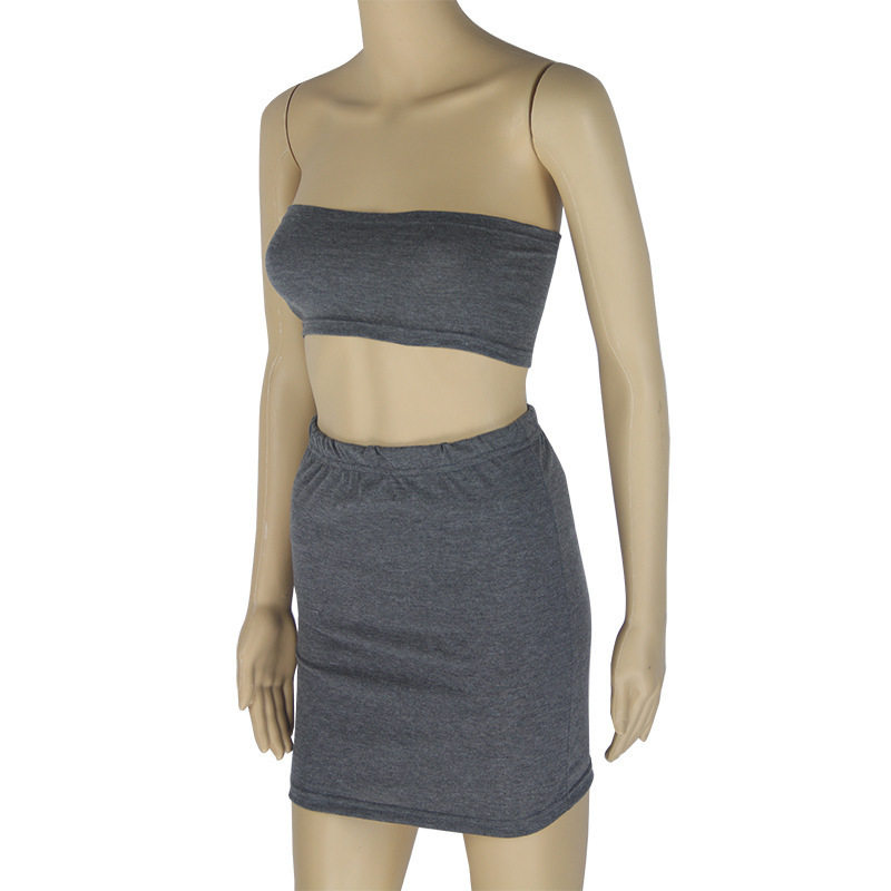 

5802 sexy gray chest-wrapped two-piece nightclub hip-wrapped dress