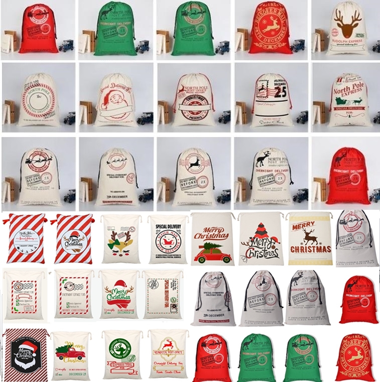 

2020 Christmas Canvas drawstring bag Santa Sack Drawstring Bags Reindeers Santa Sack Bags Canvas Present Bag Christmas Decoration bag, As a picture