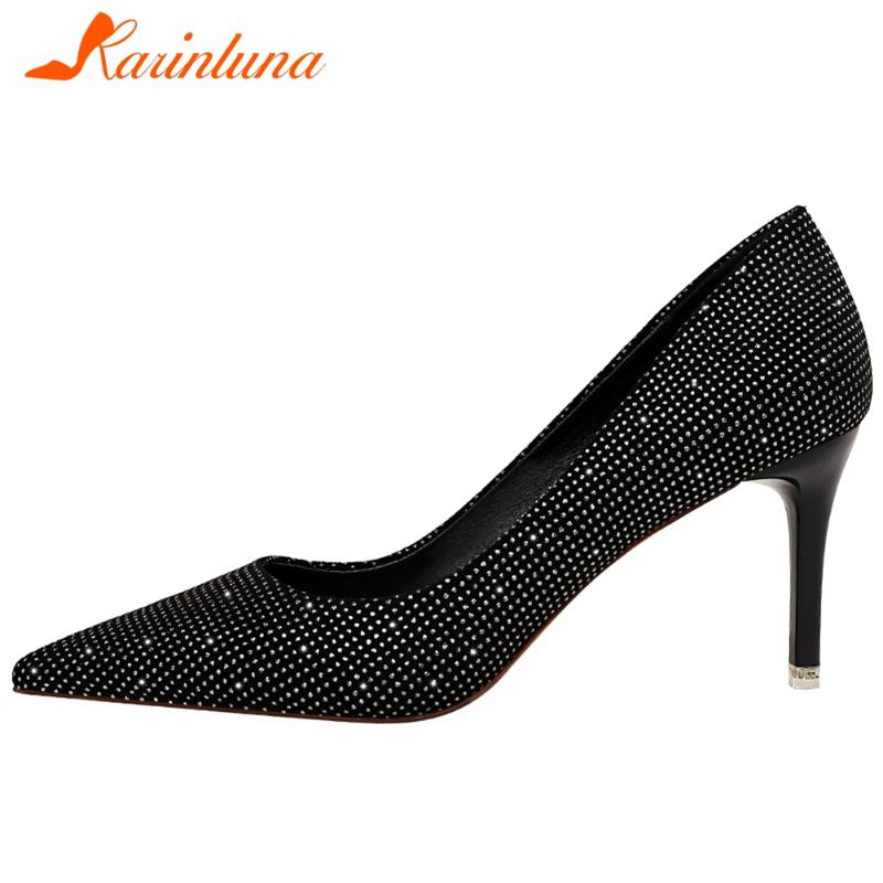 

KARIN Sexy Female Spring Pumps Shallow Slip On Thin Heels Solid Party Casual Women Pumps Pointed Toe Women Shoes, Black 7cm