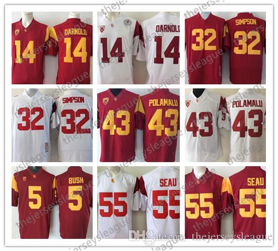 

USC Trojans Discount #14 Sam Darnold 43 Troy Polamalu 32 OJ Simpson 55 Junior Seau 5 Bush Red White Stitched NCAA Football Jersey, Black