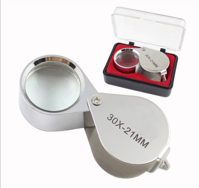 Silver Tone 30x21mm Folding Jewelry Loupe Magnifying Glass Magnifier