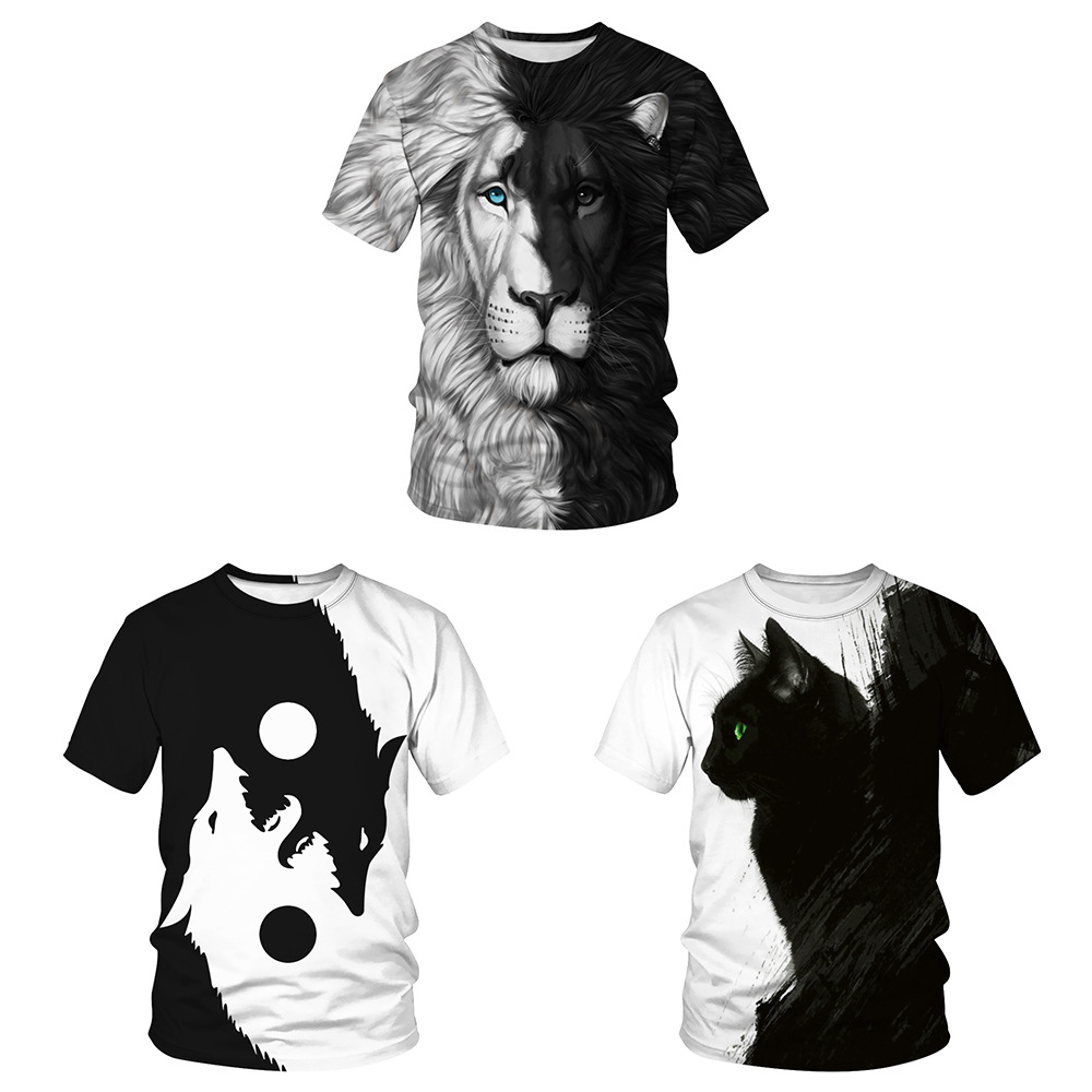 

QNPQYX New fashion 3D Wolf Print t shirt Black white gossip Men Short Sleeve t shirts Unisex Streetwear O neck Summer T-Shirts wholesale, Beige