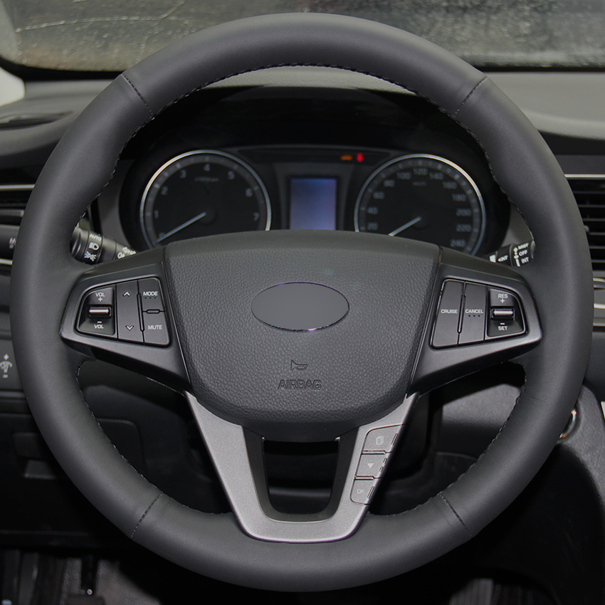 

Black Natural Leather Car Steering Wheel Cover for Hyundai Mistra 2013 2014