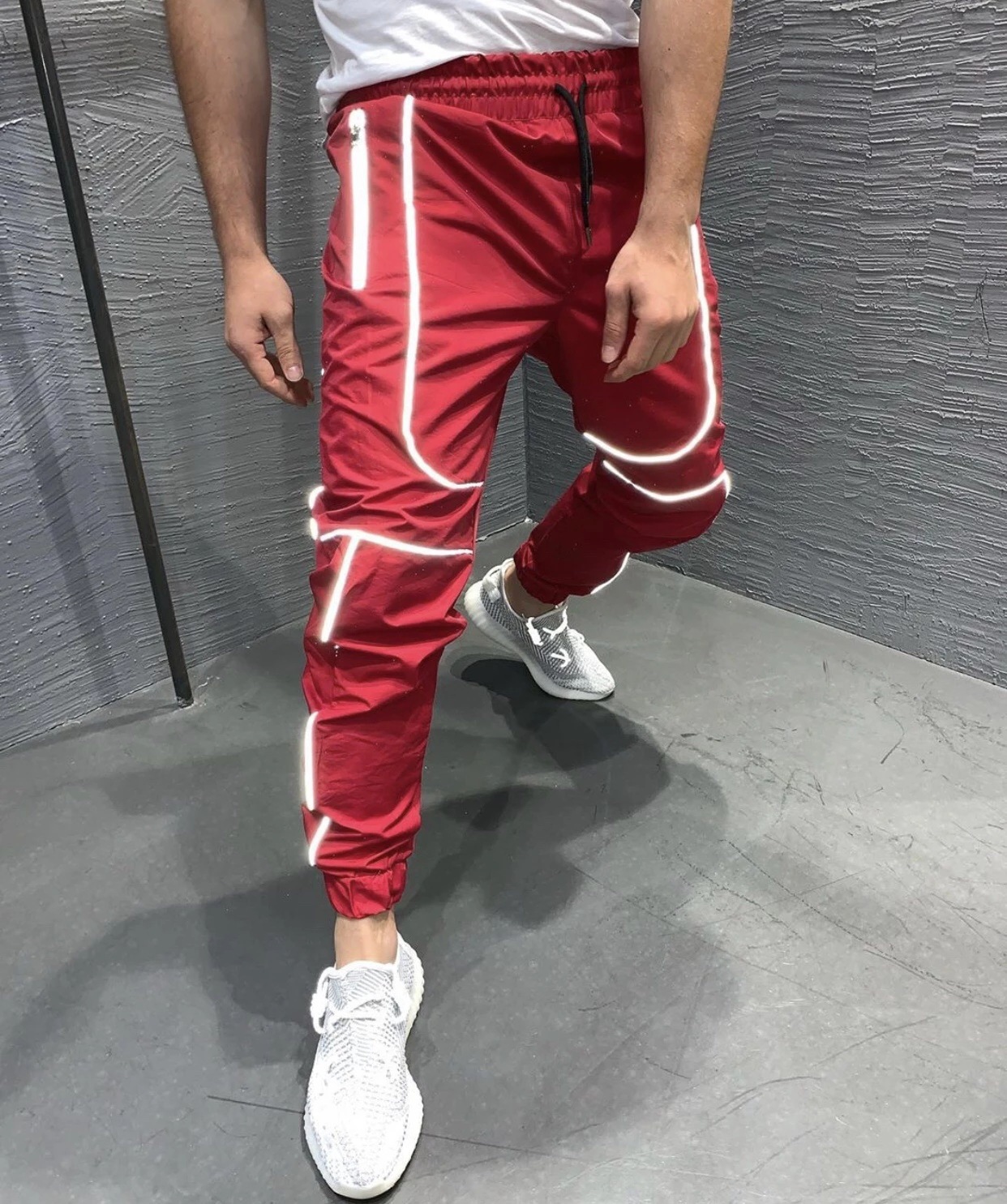 

Men Reflective Pants Autumn Streetwear Fitness Pants Hip Hop Sweatpants Casual Joggers Unisex Harajuku Joggers Sweatpants, Red