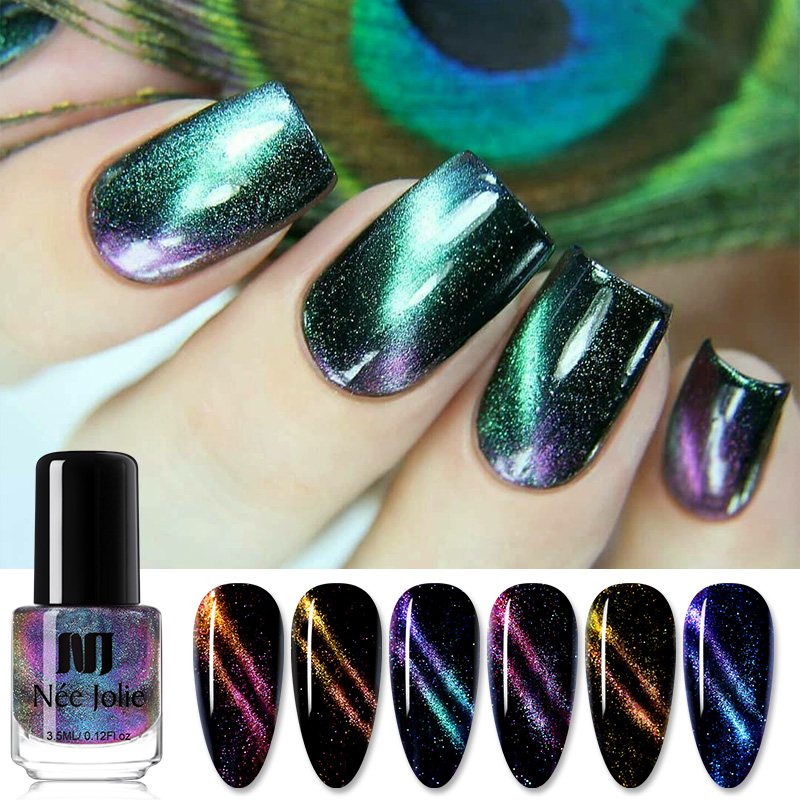 

NEE JOLIE 3D Magnetic Nail Polish Chameleonic Multi-color Black Hole Effect Cat Eye Nail Varnish Magnet Art Liquid, Magnet-4