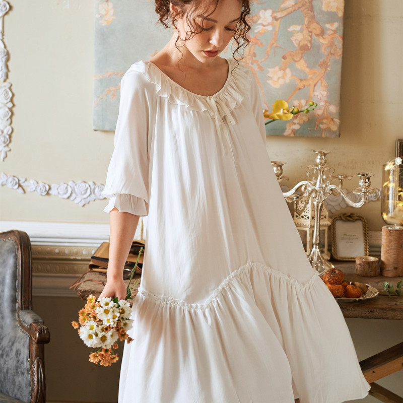 

2020 Bathrobe Female Cotton Nightgowns Women Night Wear Home Dress Princess Sleepwear Honeymoon Nightdress Indoor Clothing T674, Blue