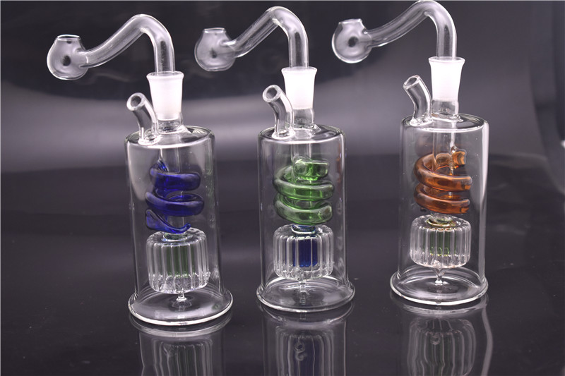 

Great Popular Mini Glass Oil Burner Water Bong for dab rigs Bongs Spiral Smoking water pipe with 10mm glass oil burner pipe and hose