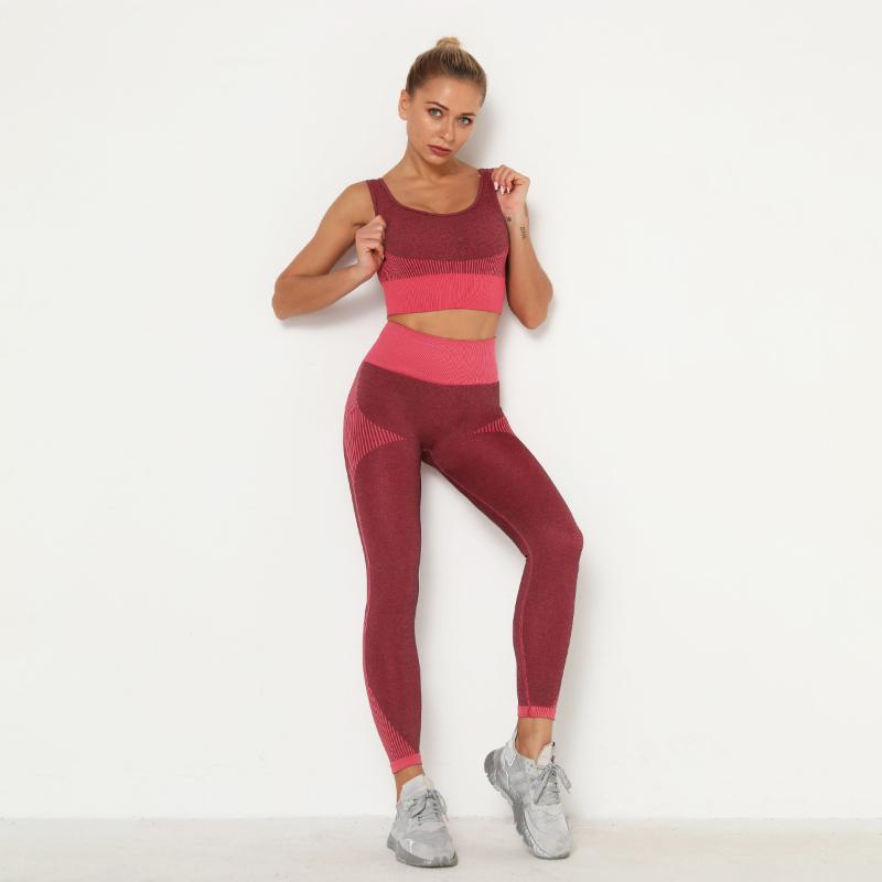 

Seamless Yoga Set Women Fitness Clothing Sportswear Woman Gym Leggings Tights Padded Push-up Sports Bra Sports Suits, Rose red