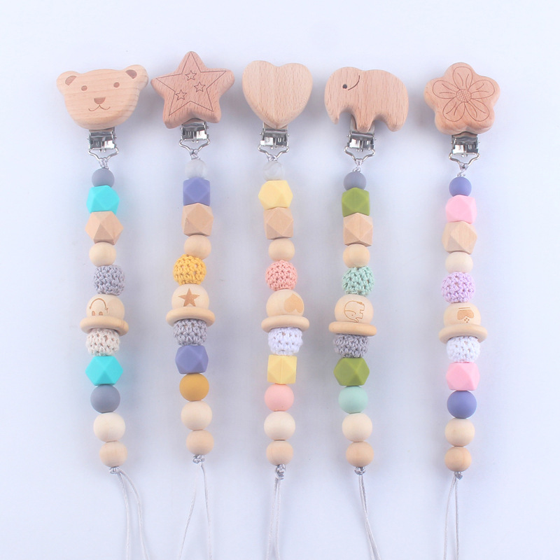

Baby Silicone Pacifier Clip Chain Baby Wooden Pacifier Clips Baby Pacifier Holder Teething Soother Holder Clip Nipple Teether M2194
