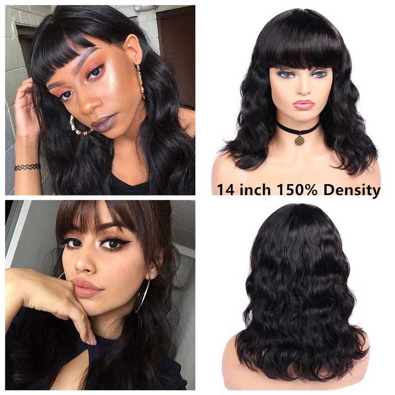 

Short Bob Wigs Natural Wave Wig With Bangs Brazilian Hair Silk Base Wigs Headspin Pre Plucked 150% Density Bleached Knots, As pic