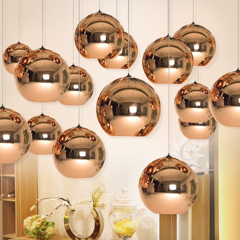 

Full set LED Pendant Lamp Copper Sliver Shade Mirror Chandelier Light E27 Bulb Modern Christmas Chandeliers Glass Ball droplight Lighting