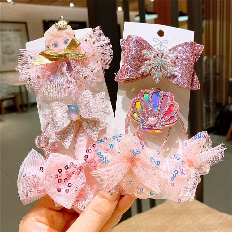

New Children 's Hair Clip Princess Head Jewelry Crystal Bow Hair Rope Accessories Band Set, White