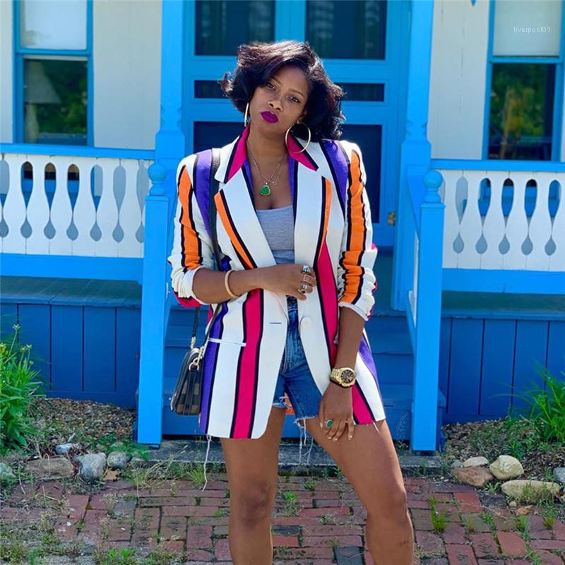 

Printed Blazers Fashion Designer Lapel Neck Women Coat Casual Contrast Color Ladies Clothing Autumn Womens Striped, Multi