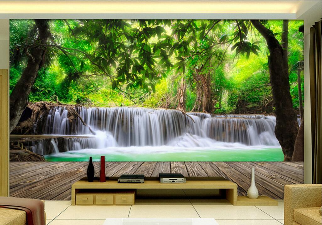 

WDBH 3d wallpaper custom photo Wooden board forest waterfall nature landscape home decor living room 3d wall muals wall paper for walls 3 d, Non-woven