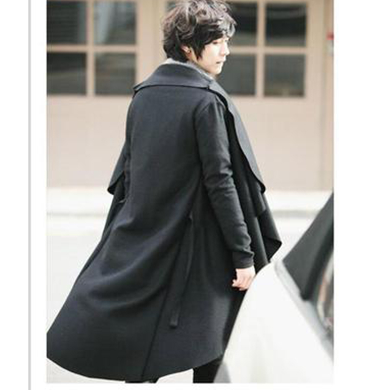 

4XL autumn and winter men' cloak shawl long coat fashion Korean version of woolen windbreaker personality cloak tide men' wo, Black