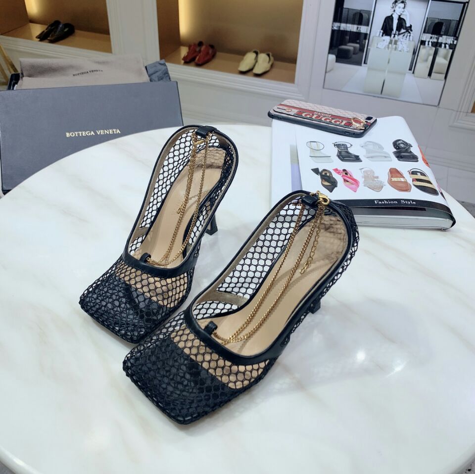 

Luxury designer high heels Square toe dress shoes MESH AND BERRY CALFSTRETCH PUMPS Women Sexy chain sandal Schuhe Fashion STRETCH PUMPS, Black
