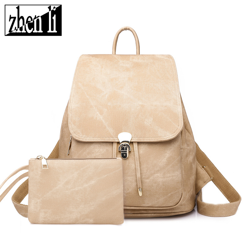 

New Arrive 2020 Cross-Border New Pu Shoulder Bag Womens Faux Denim Pattern Set Backpack Amazon Retro Bag Free Sh, Khaki
