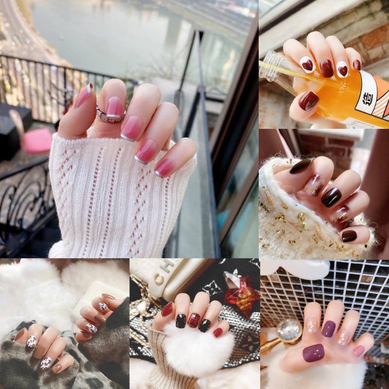 

Fashion Professional DIY 24pcs New Pink Gradient Color Long False Nails For Ladies And Girls Nail Art Double-sided Nail Sticker, Green