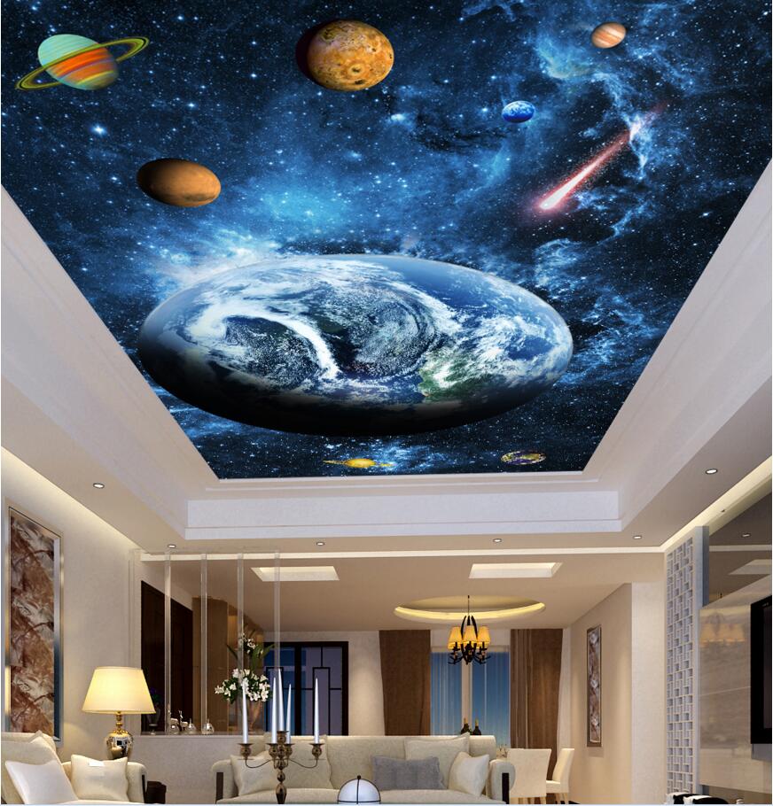

3d ceiling murals wallpaper custom photo Blue fantasy starry sky planet living room home decor 3d wall murals wallpaper for walls 3 d, Customize
