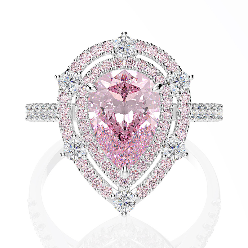 

Luxury 100% 925 Sterling Silver Pear Pink Sapphire Gemstone Wedding Engagement Diamonds Ring Fine Jewelry Gift Wholesale