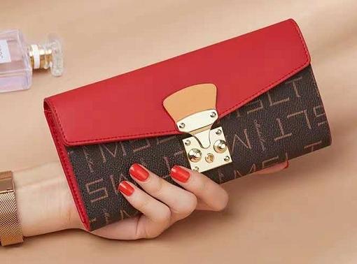 

Fashion Canvas Real Leather Lady Wallet Women Purse Girl Clasp Flap Wallets 58414, Fuchsia