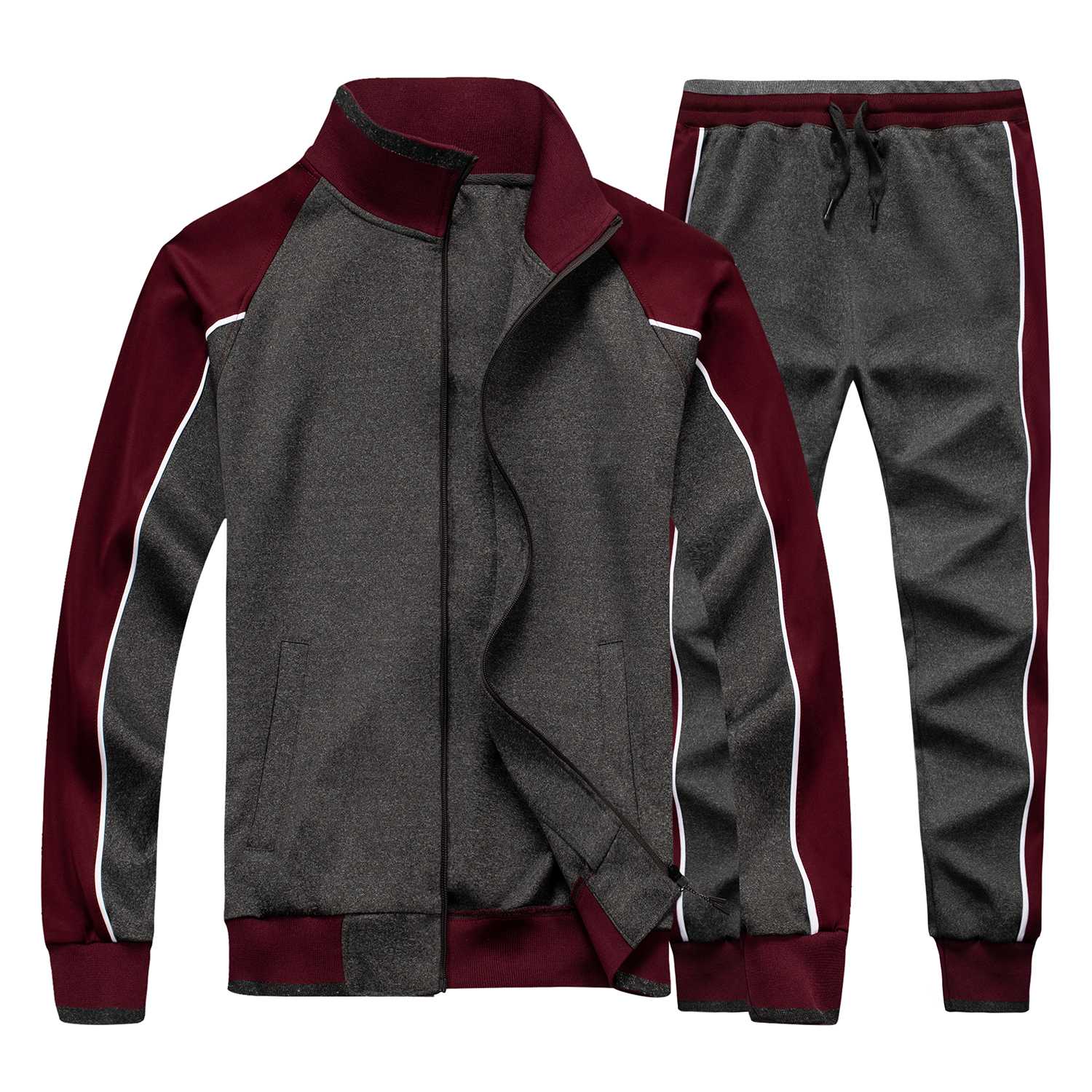 

Men' Sportswear Casual Spring Tracksuit Men Two Pieces Sets Stand Collar Jackets Sweatshirt Pants Joggers Track Suit Running, Tz48 grey