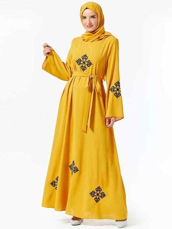 

Muslim Fashion Embroidery Hoofddoek Moslima Turkish Muslim Women Clothes Vestido For Dubai Women No Headscarf