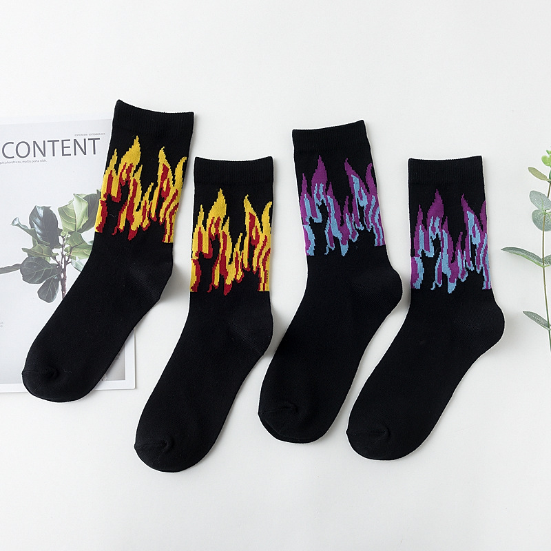 

Fashion Harajuku street hip-hop lovers socks flame-patterned skateboarding for men and women mid-tube pure cotton sport socks, Wa2700