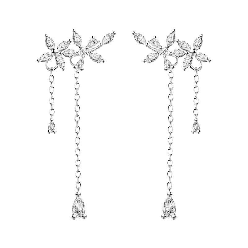 

Stud Tassel Flower Gold Secretary With The Same Earrings Female Korean Plated S925 Silver Temperament Long Student