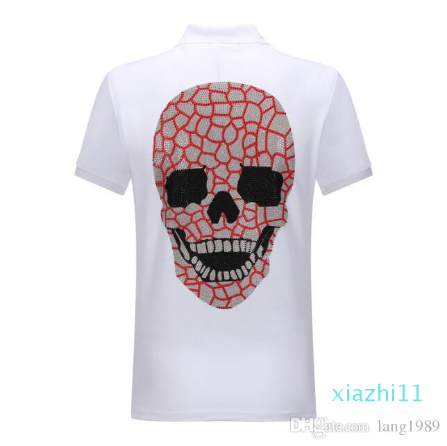 

Fashion-2019 Wholesale Men's wear cotton large-size short-sleeved T-shirt summer lapel polo shirt Phillip Plain free shipping #4405