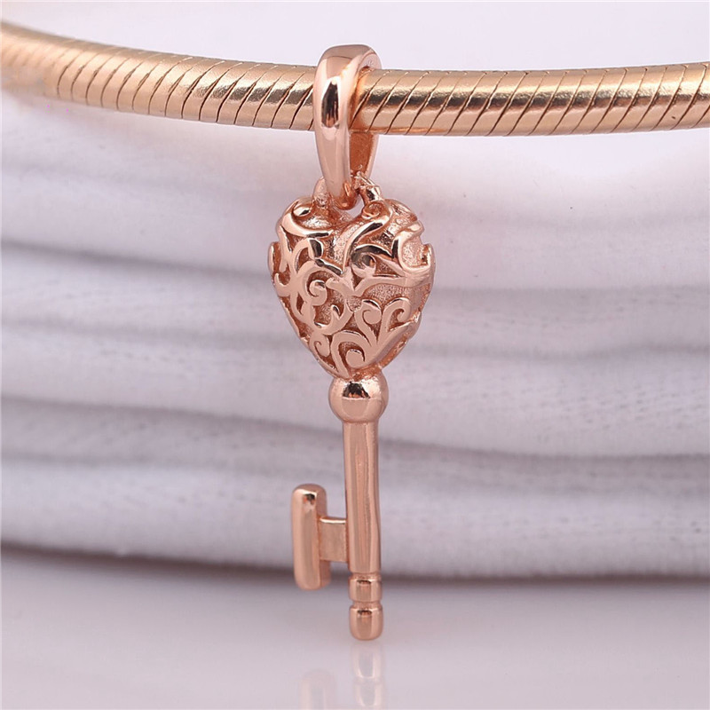 

925 Sterling Silver Charm Bead Rose Gold Regal Key Pendant Fit Original Pandora Necklace Bracelet Bangle for Women Jewelry Gift