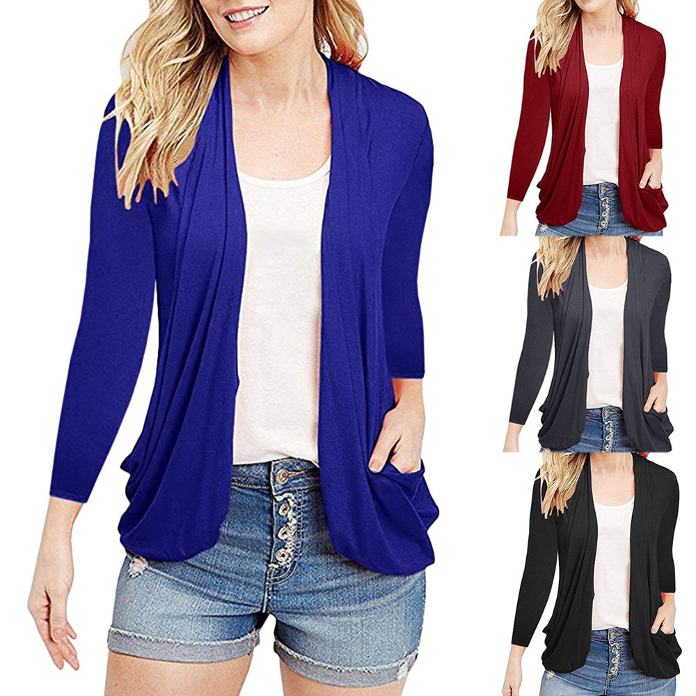 

fashionable simple design higth quality Womens Open Front Away Cardigan Sweater Long Sleeve Plus Pockets Loose Drape Gift, Black