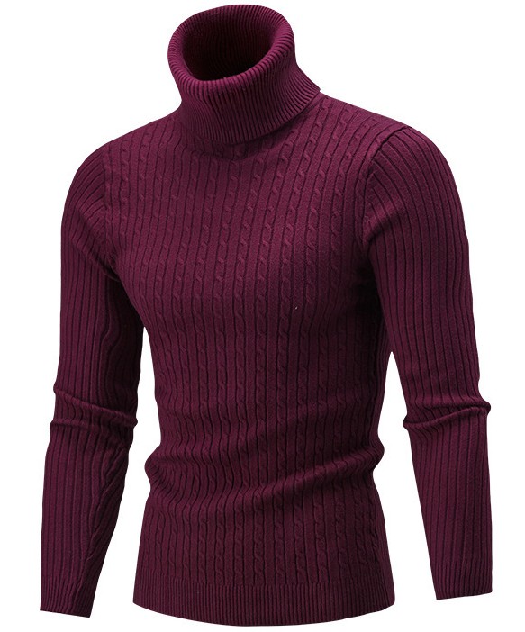 

2020 New Spring Autumn Mens Designer Pullover Sweaters High Collar Solid Color Simple Twist Knitwear Bottoming Shirt Turtle Neck Casual Tops, Wine red