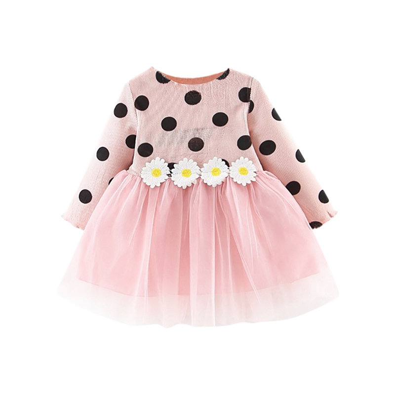 

Autumn Baby Dress Long Sleeve Infant Dress Toddler Girls Princess Dresses Polka Dot Daisy Baby Girls Fashion Clothing 0-3T, Pink