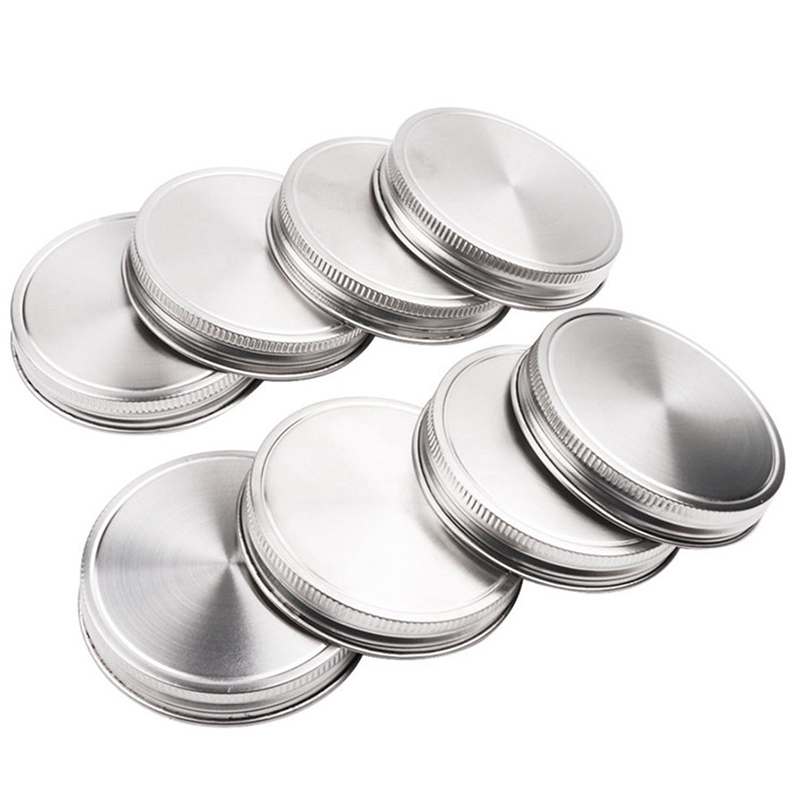 

CSS 8 Pcs Stainless Steel Jar Lids 86Mm Sealed Leak Proof Cover With Silicone Seals Resistant Storage Solid Caps Wide Mouth Lid