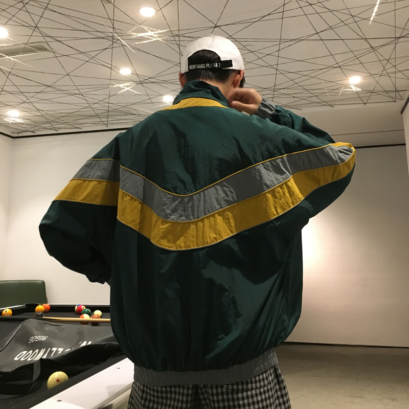 

2019 Spring Trend Japanese Version Of The College Wind Large Size Men's Long-sleeved Loose Casual Stitching Jacket, Green