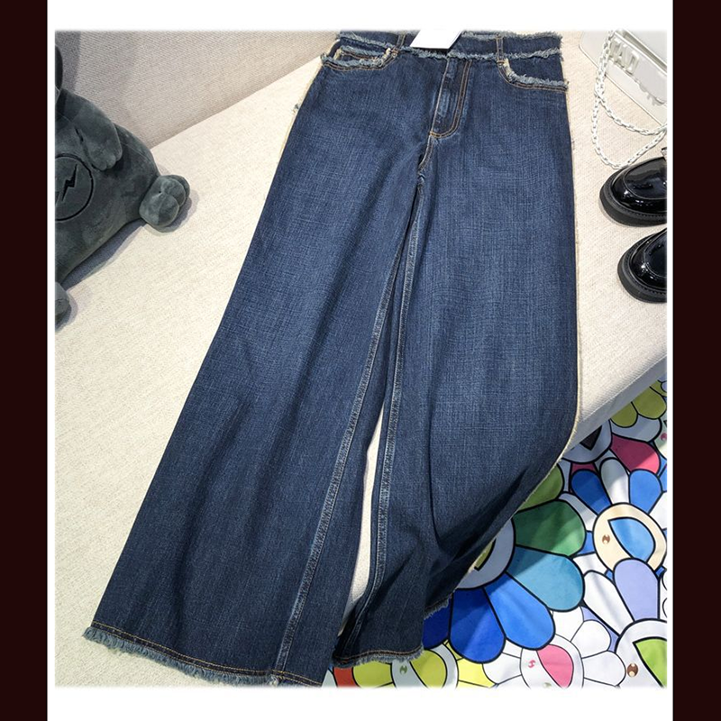 

2019 fashion new high quality autumn and winter jeans women' high waist wide leg straight pants, Blue