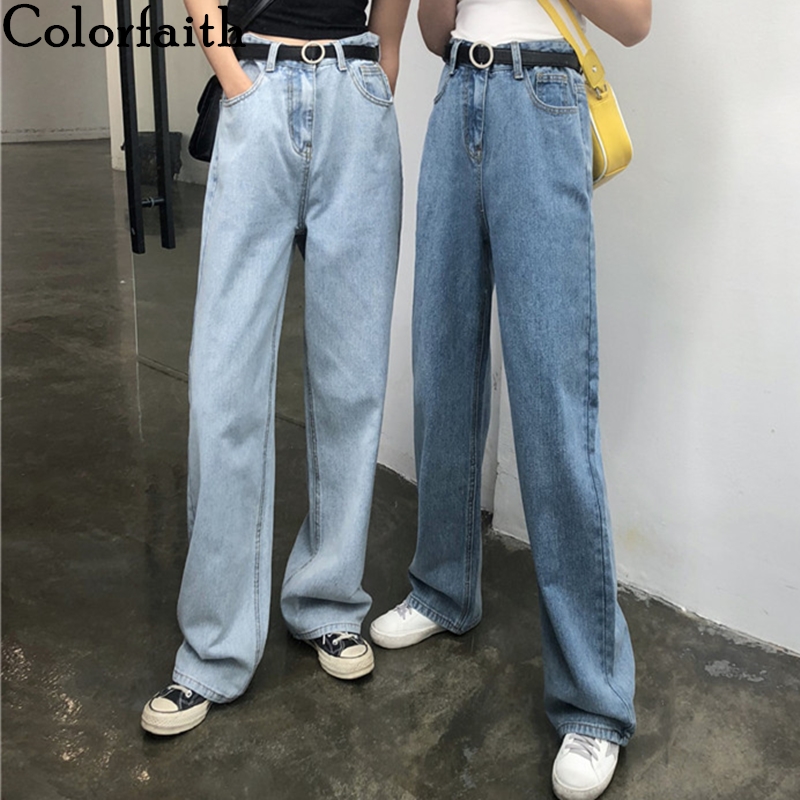

Colorfaith 2019 Women Jeans Zipper Straight Boyfriends Korean Style High Waist Long Pants Ladies Vintage Blue Denim Jeans J3658