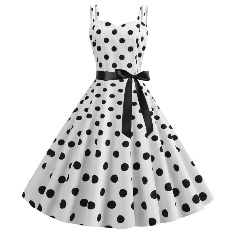 

Vintage Women Polka Dot Dress Summer Sexy Retro White Halter Robe Femme Pin Up Rockabilly Party Dresses Gothic Vestidos Print, Jy14087