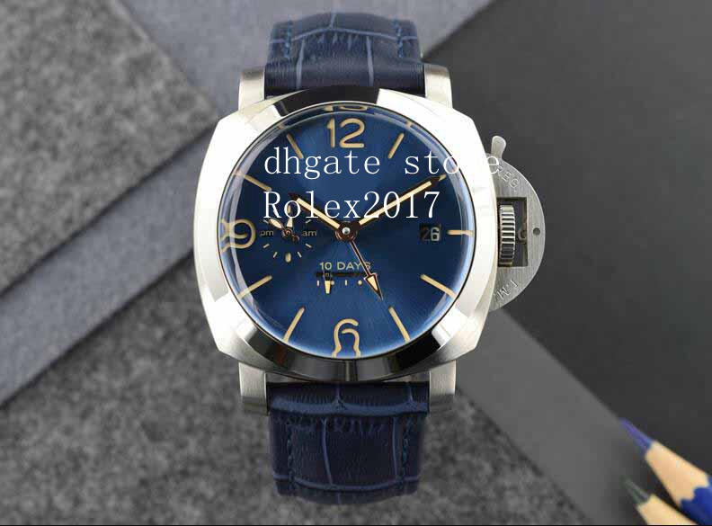 

Men's GMT 10 DAYS blue leather strap Movement Power savings Counterclockwise Manual winding movement Diving Fashion Watches