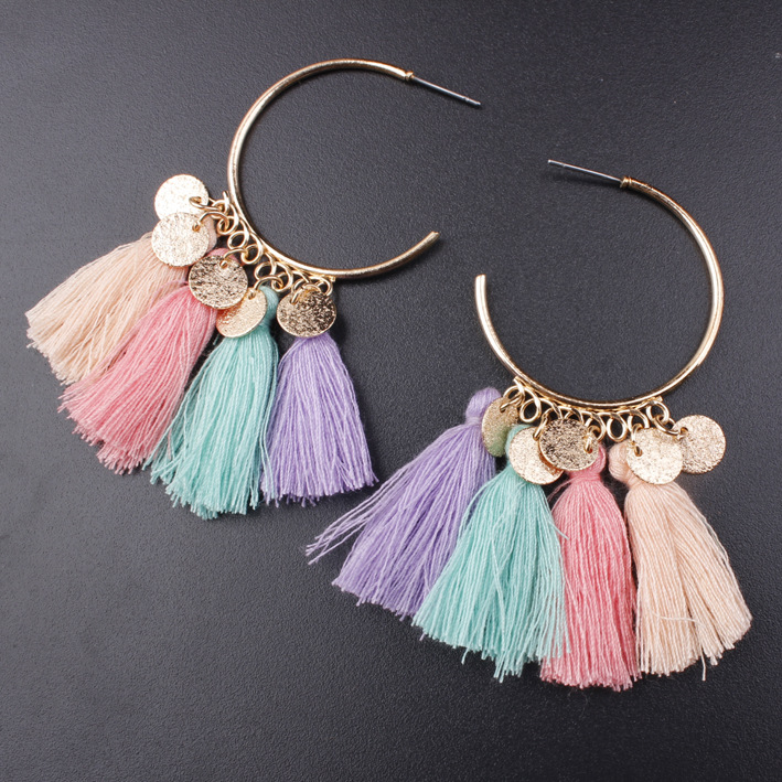 

Bohemia Statement Tassel Earrings Gold Color Round Drop Earrings for Women Wedding Long Fringed Earrings Jewelry Gift