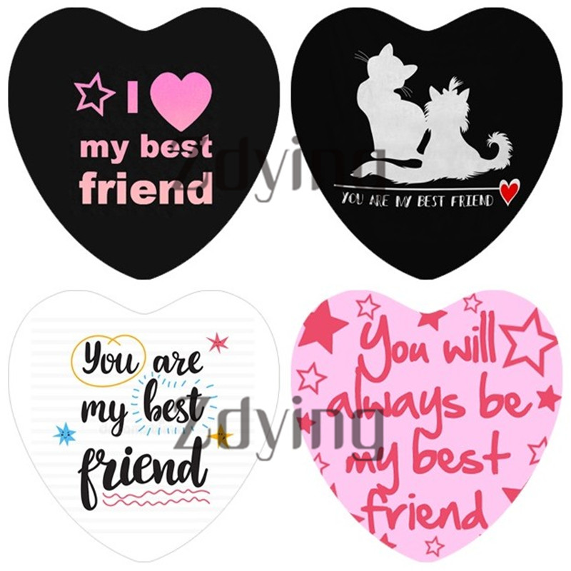 

ZDYING Heart Shape My Best Friend Glass Photo Cabochon Beads Demo Flat Back Charm DIY Earrings Keychain Jewelry Findings