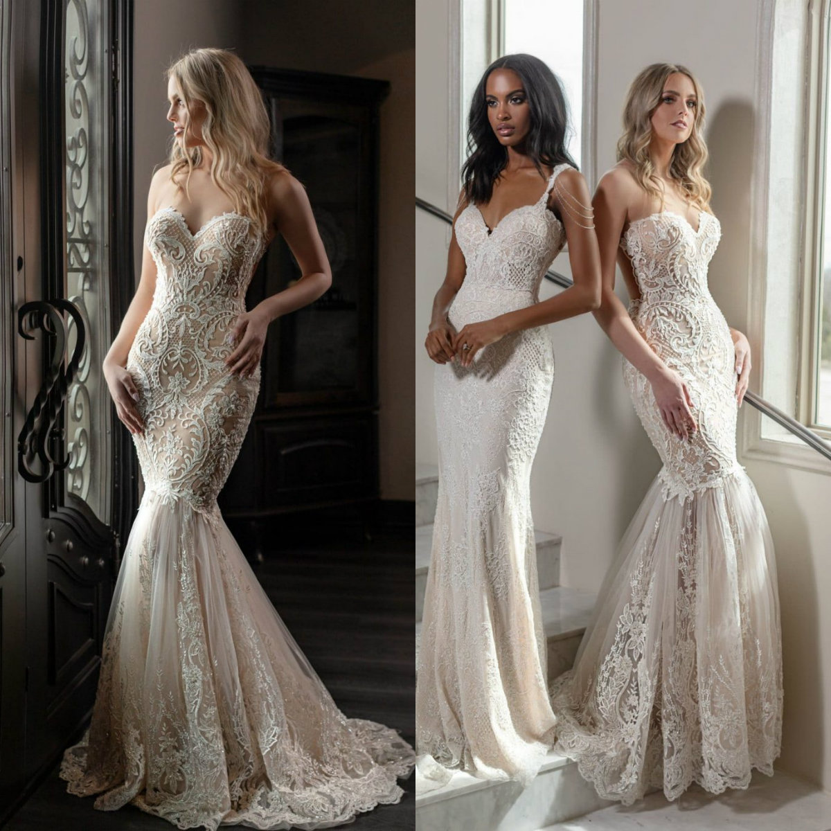

Naama & Anat Mermaid Wedding Dresses Sweetheart Lace Appliques Elegant Beach Wedding Dress Sweep Train Country Bridal Gowns, Grape