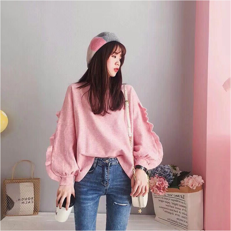 

Women Autumn New Loose Knit Top Small Fresh Sweet Pullover Sweater, Beige