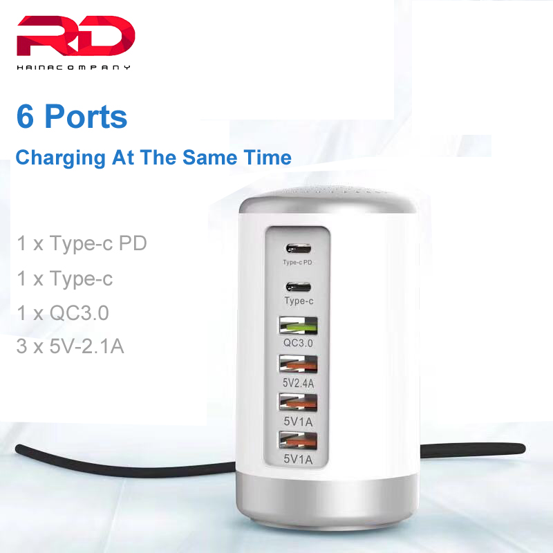 

65W 6 USB Fast Charger HUB Quick Charge 3.0 6 Port Multiple USB Charger Type C PD Charger Charging Station Carregador Portatil