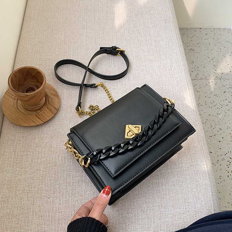 

Fashion Womens Hand bag Designer Turn-lock Handbags Women Shoulder Bags Female Envelope Clutches Small Brand Acrylic Chain Bolsa, Black