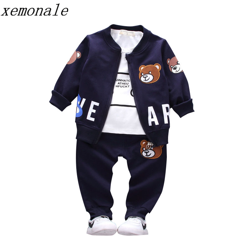 

New Children Boys Girls Clothing Sets Spring Autumn 2019 Fashion Style Cotton Coat With Pants Baby Clothes 3 Pcs Tracksuit, Navy blue