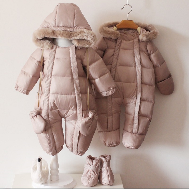 

Infant Baby Winter Jackets Fashion Newborn Infant Boy Snowsuit Duck Down Coats with Shoes and Gloves Girls Snow Wear