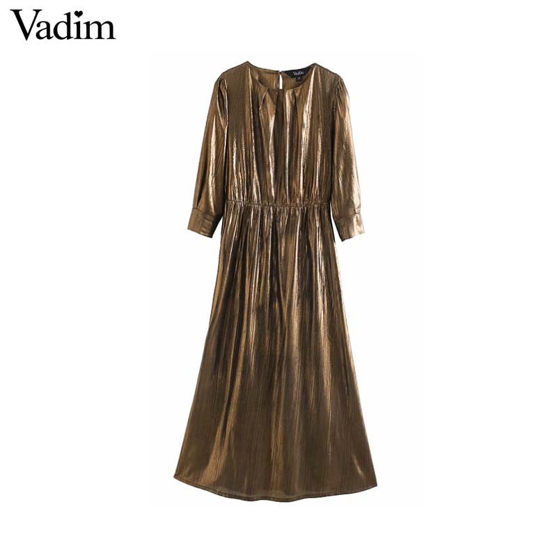 

Vadim women solid basic midi dress three quarter sleeve female casual wear stylish chic A line dresses vestidos QD137, As picture